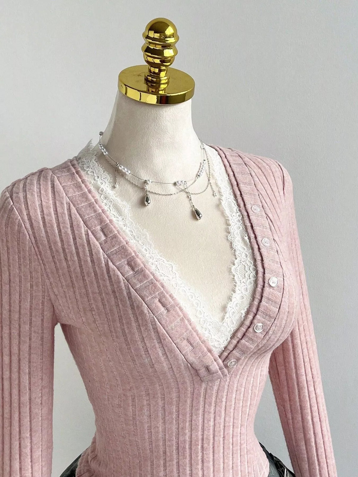 Third colourway of the lace trim ribbed knit top