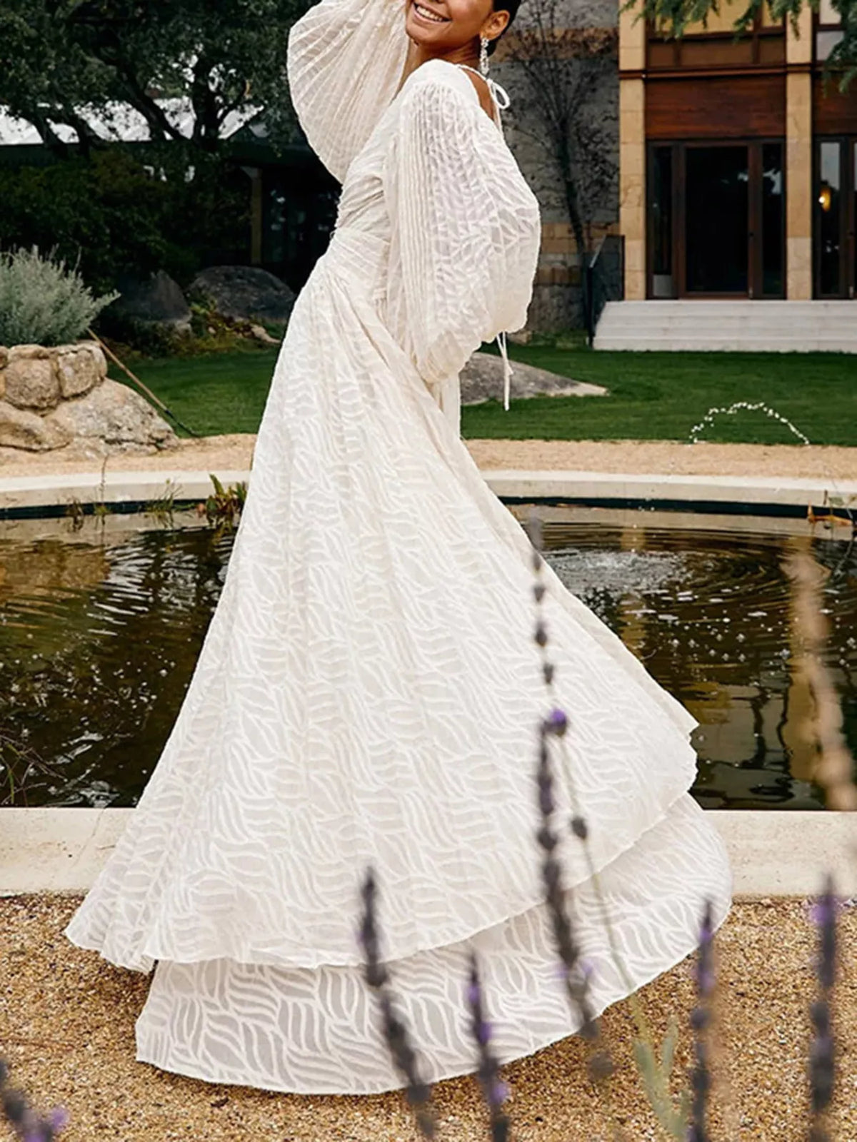 V neck long sleeve maxi dress styled full length
