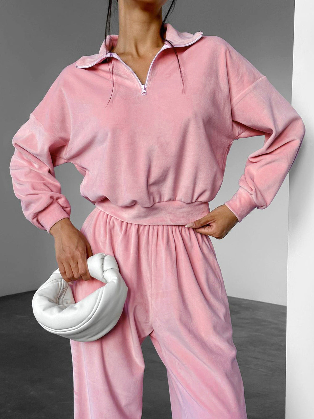 Pink coordinated pants set back view