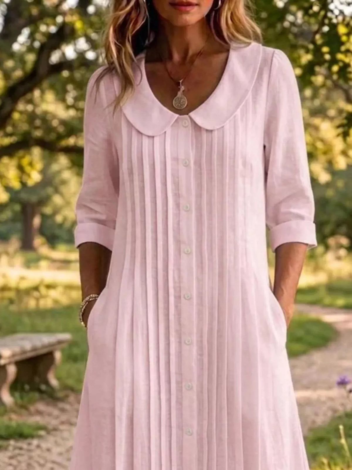 Full length shot of the peter pan collar maxi dress