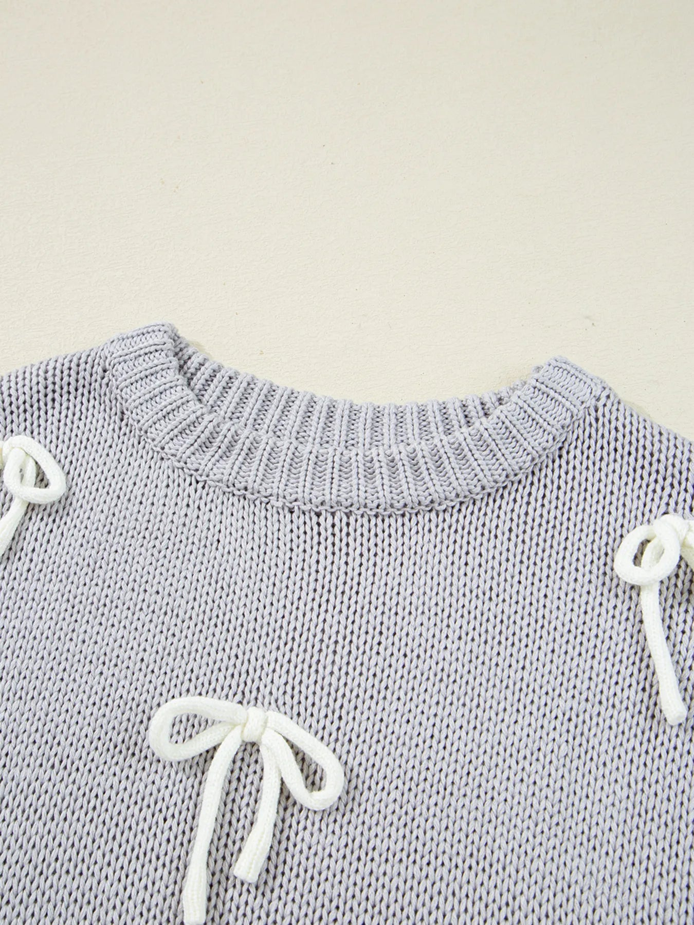 Bow Round Neck Short Sleeve Sweater - Fashorio
