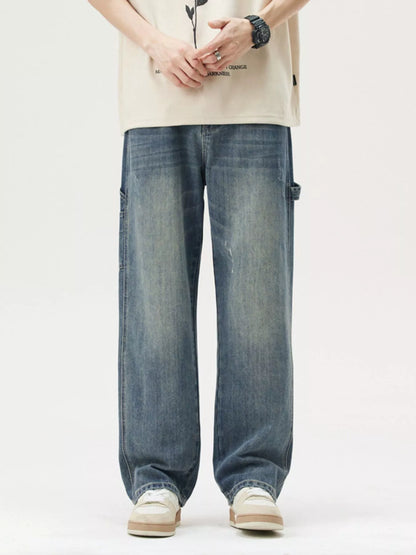 Men's Washed Wide Leg Jeans Medium - Fashorio