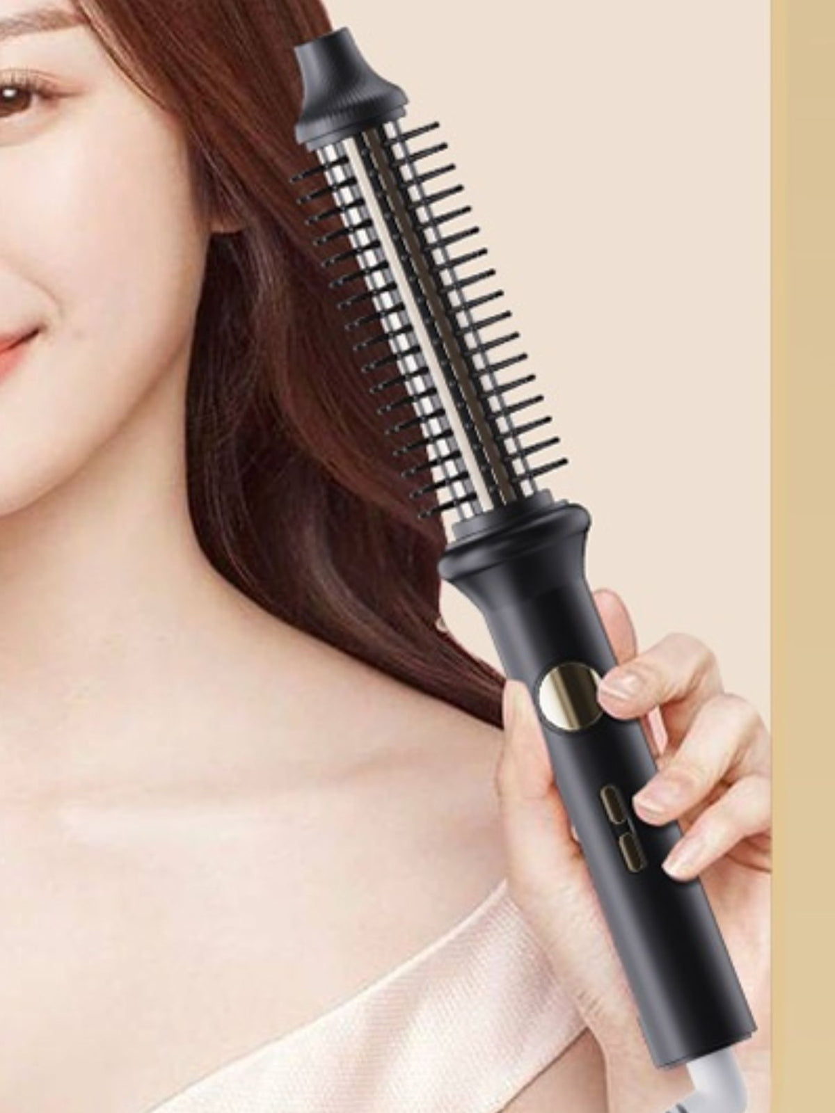 Straightening comb in use on hair