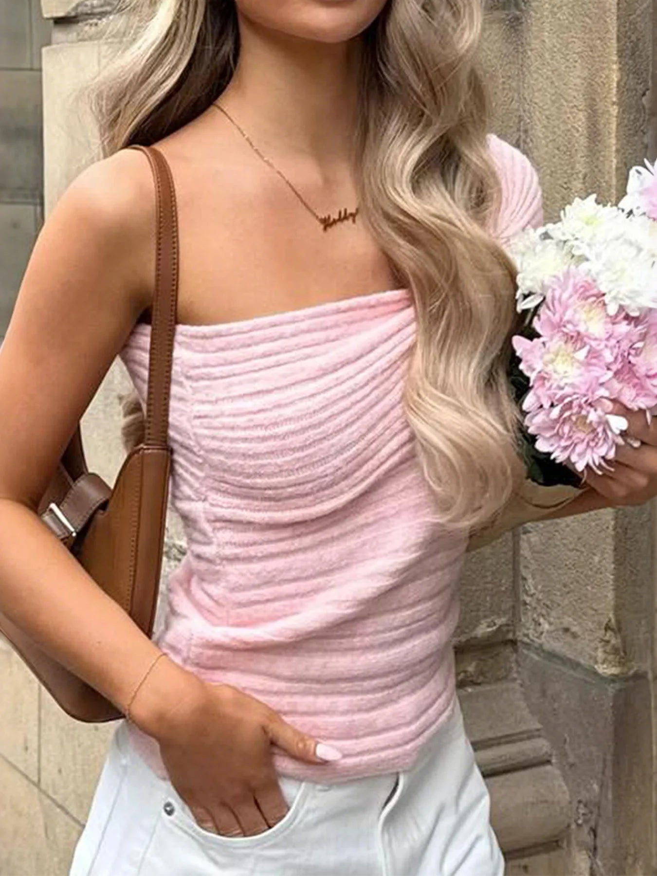 One Shoulder Ribbed Sweater - Fashorio