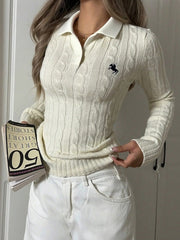Cable Knit Long Sleeve Sweater White - Fashorio