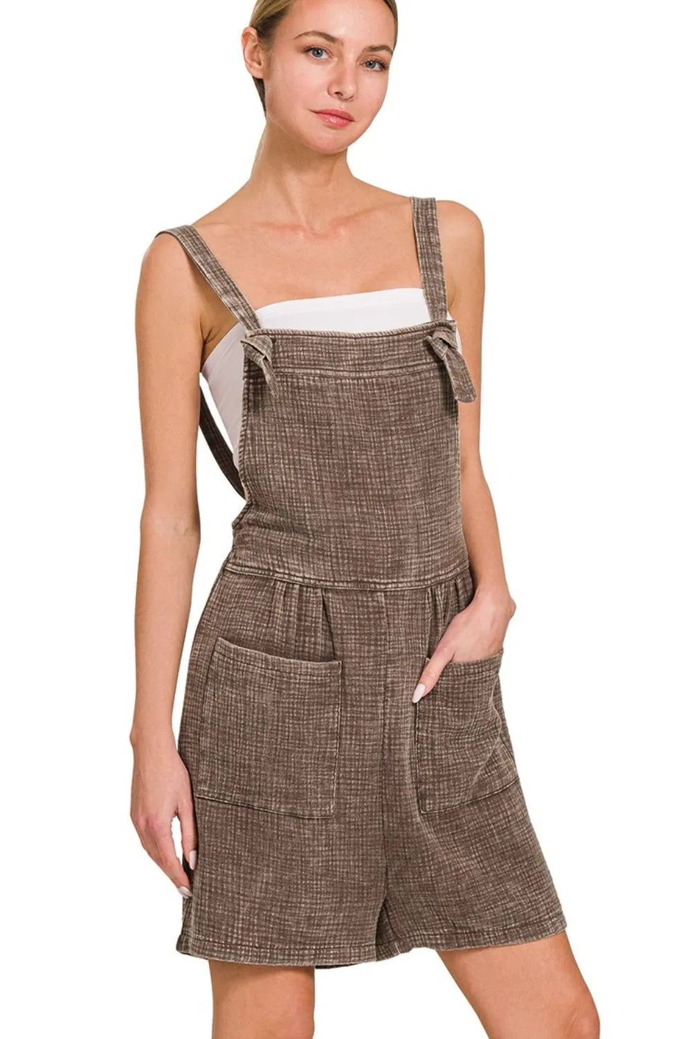 Woven Double Gauze Acid Washed Romper back view