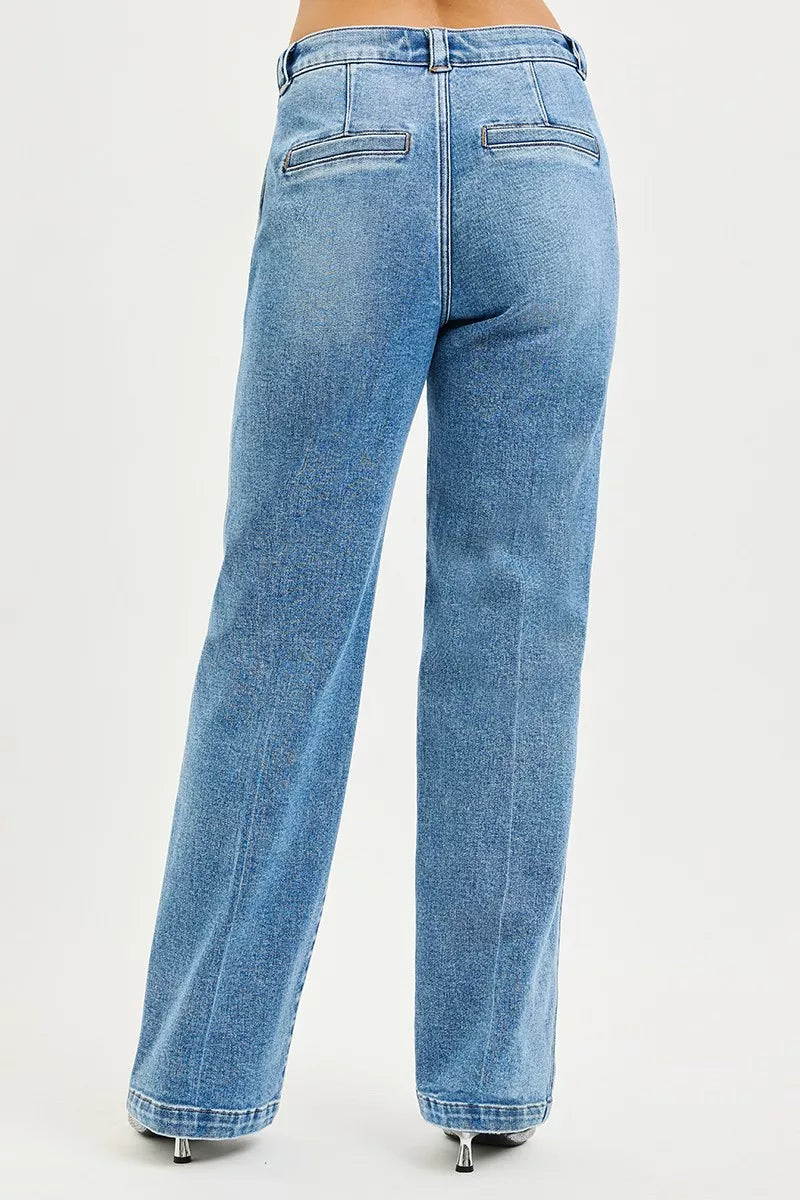 RISEN relaxed straight jeans waistband close up