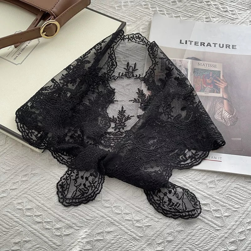 Soft lace scarf displayed in black