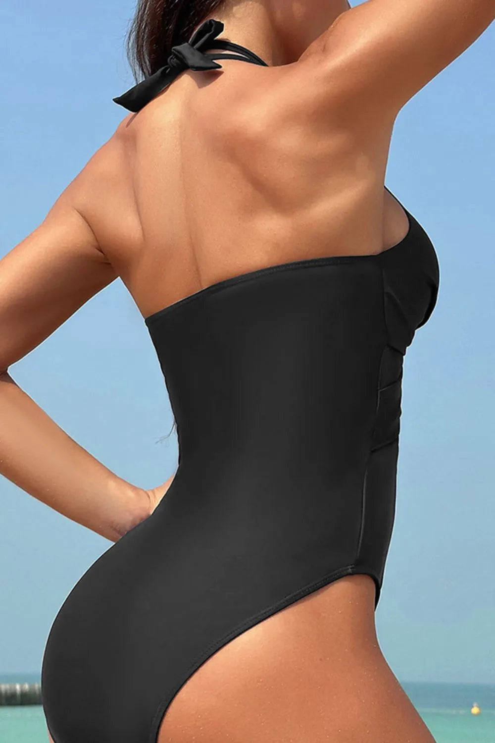Crisscross Halter Neck One-Piece Swimwear - Fashorio