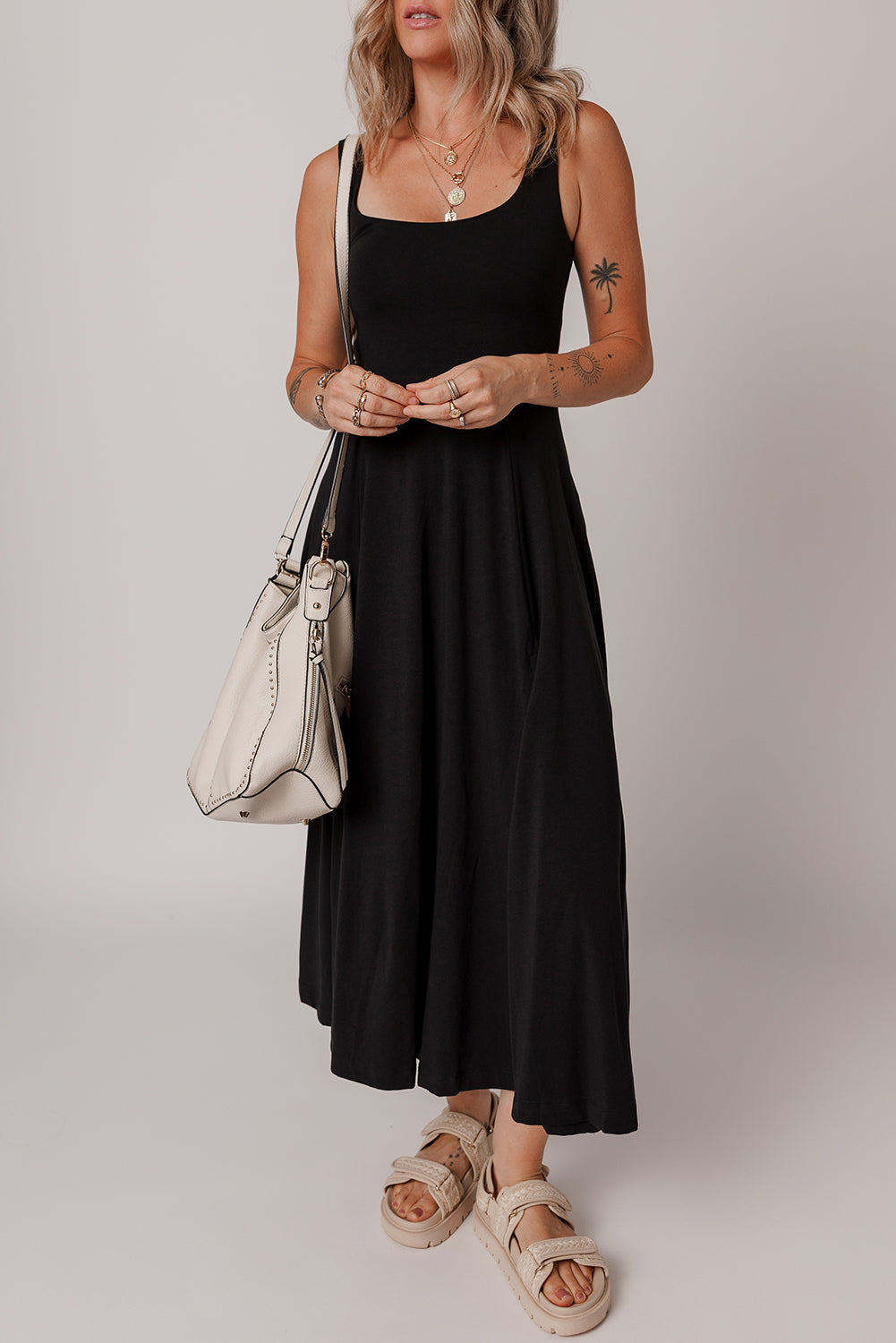 Black summer midi dress back view