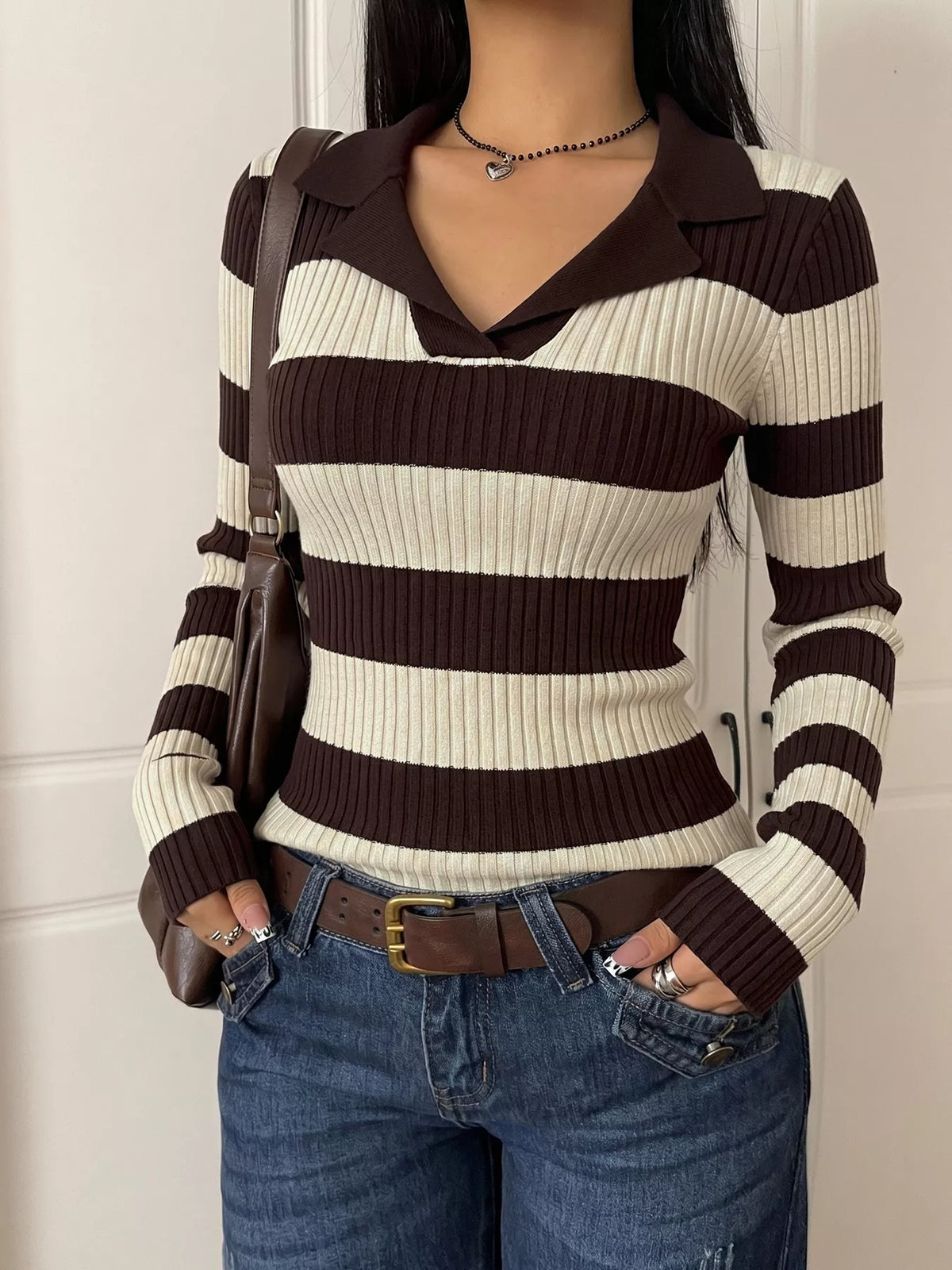 Striped Ribbed Long Sleeve Sweater detail