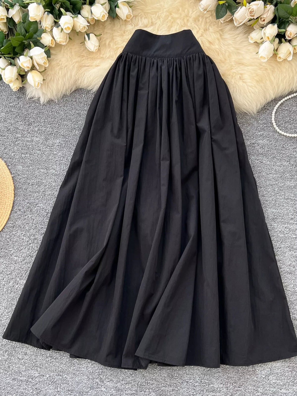 High waisted long skirt shown full length from the front