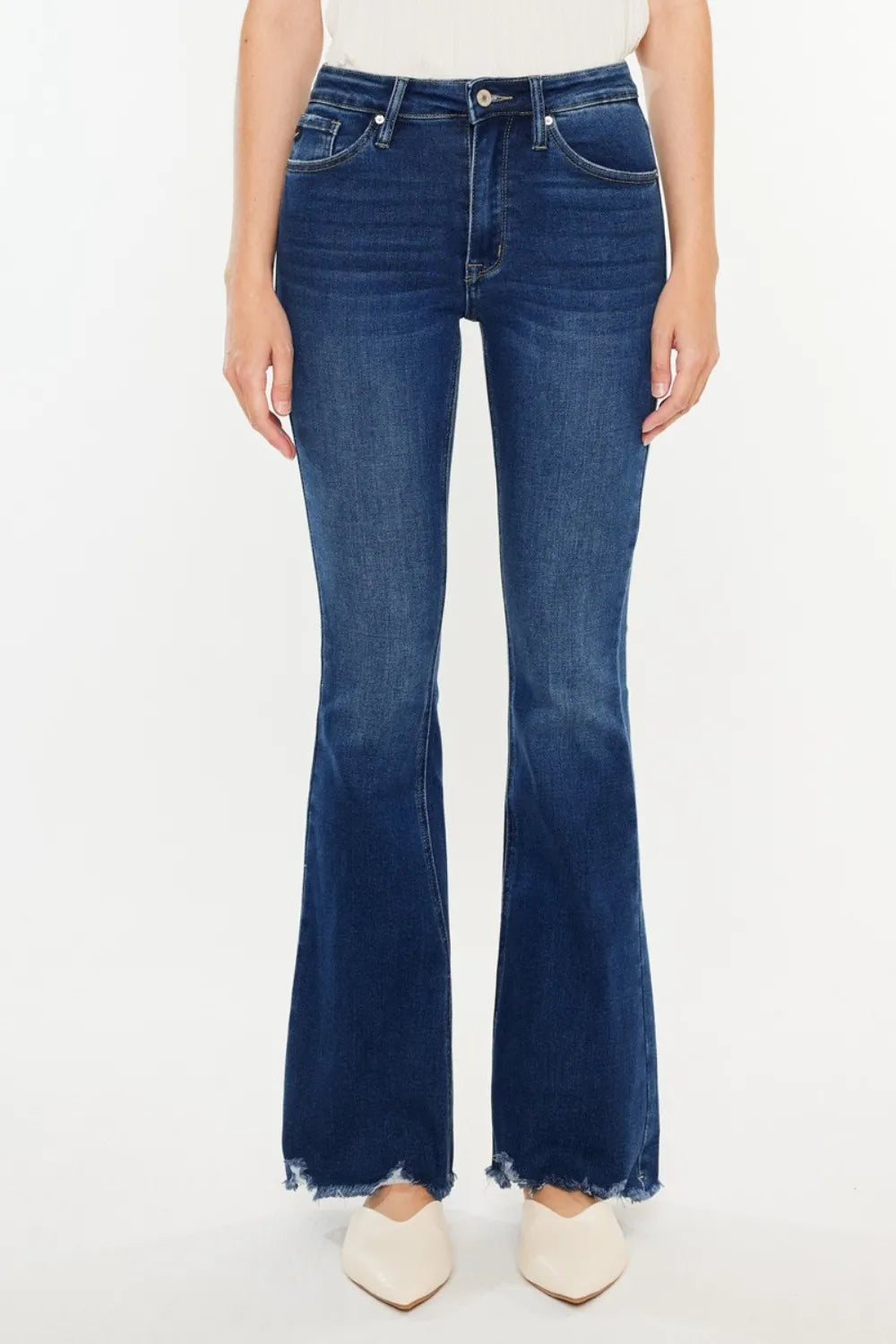 Kancan Cat's Whiskers Raw Hem Flare Jeans - Fashorio