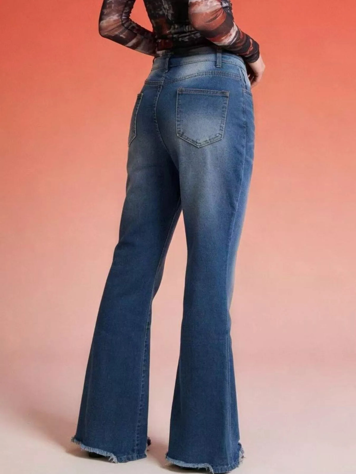 Raw hem high waist flare jeans styling