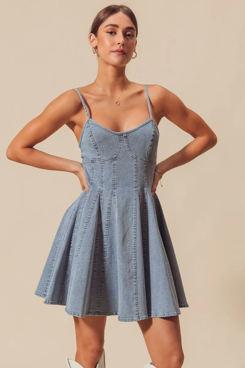 SO ME A Line Fit and Flare Denim Mini Dress - Fashorio