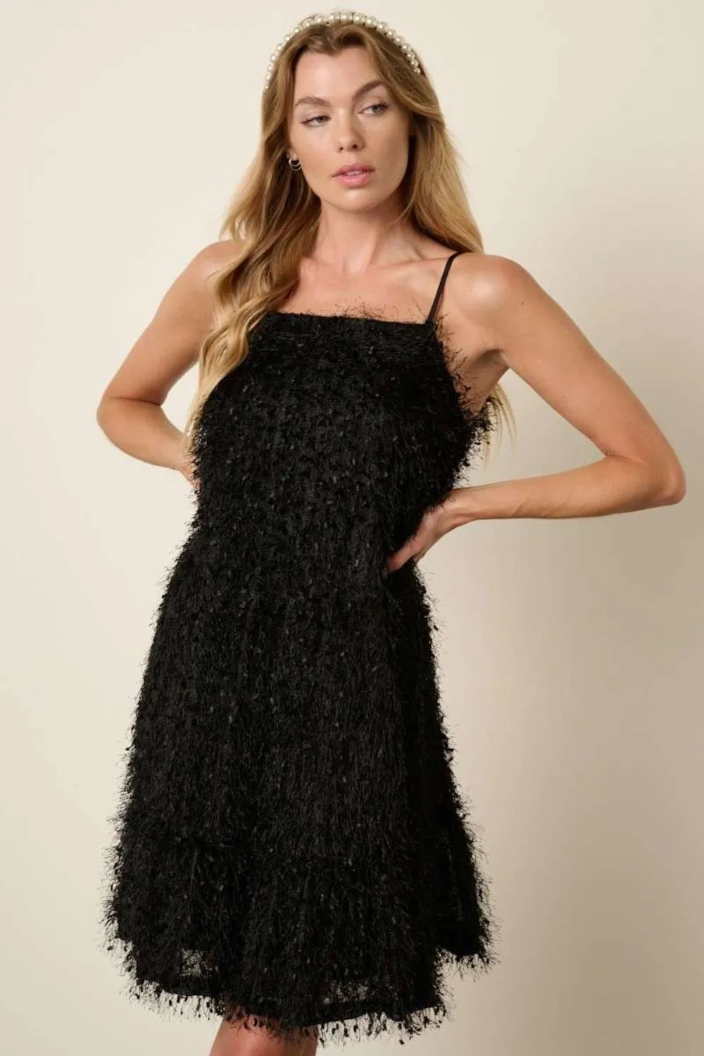 Feather Ruffle Hem Mini Cami Dress detail