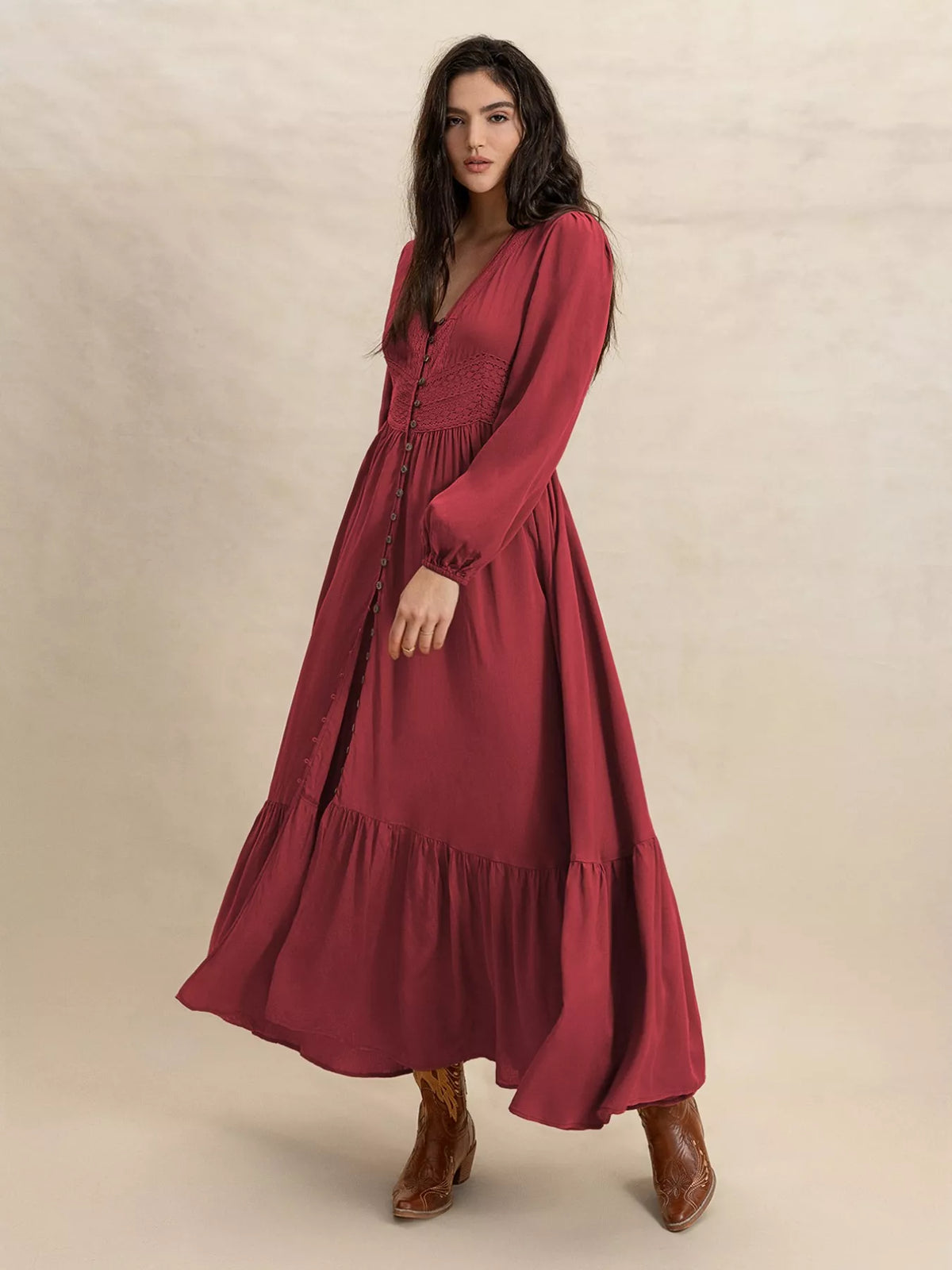 V-Neck Balloon Sleeve Maxi Dress Plus Size, view 5