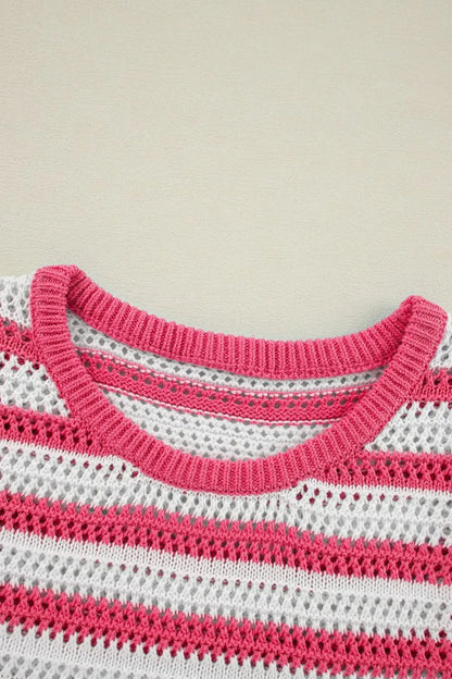 Stripe Hollowed Knit Sleeveless Sweater Dress - Fashorio