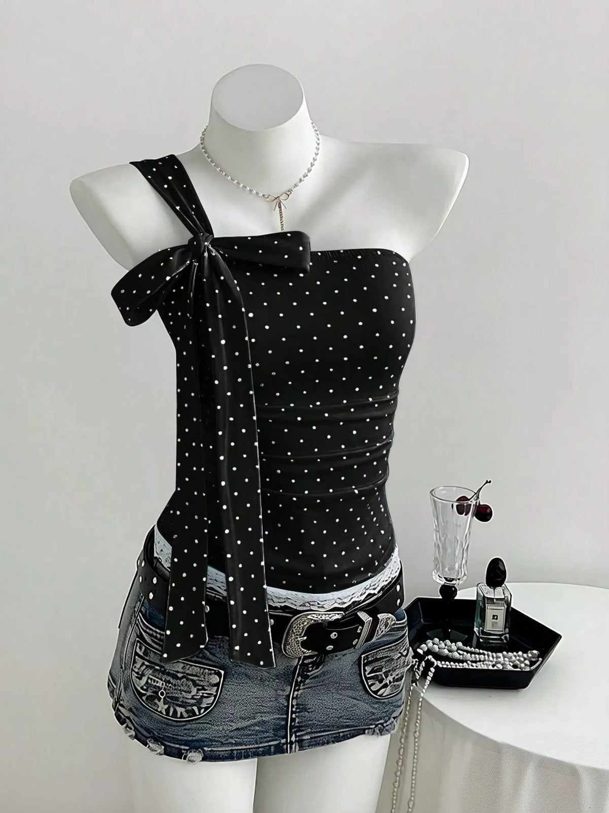 Back view of the one shoulder cami top