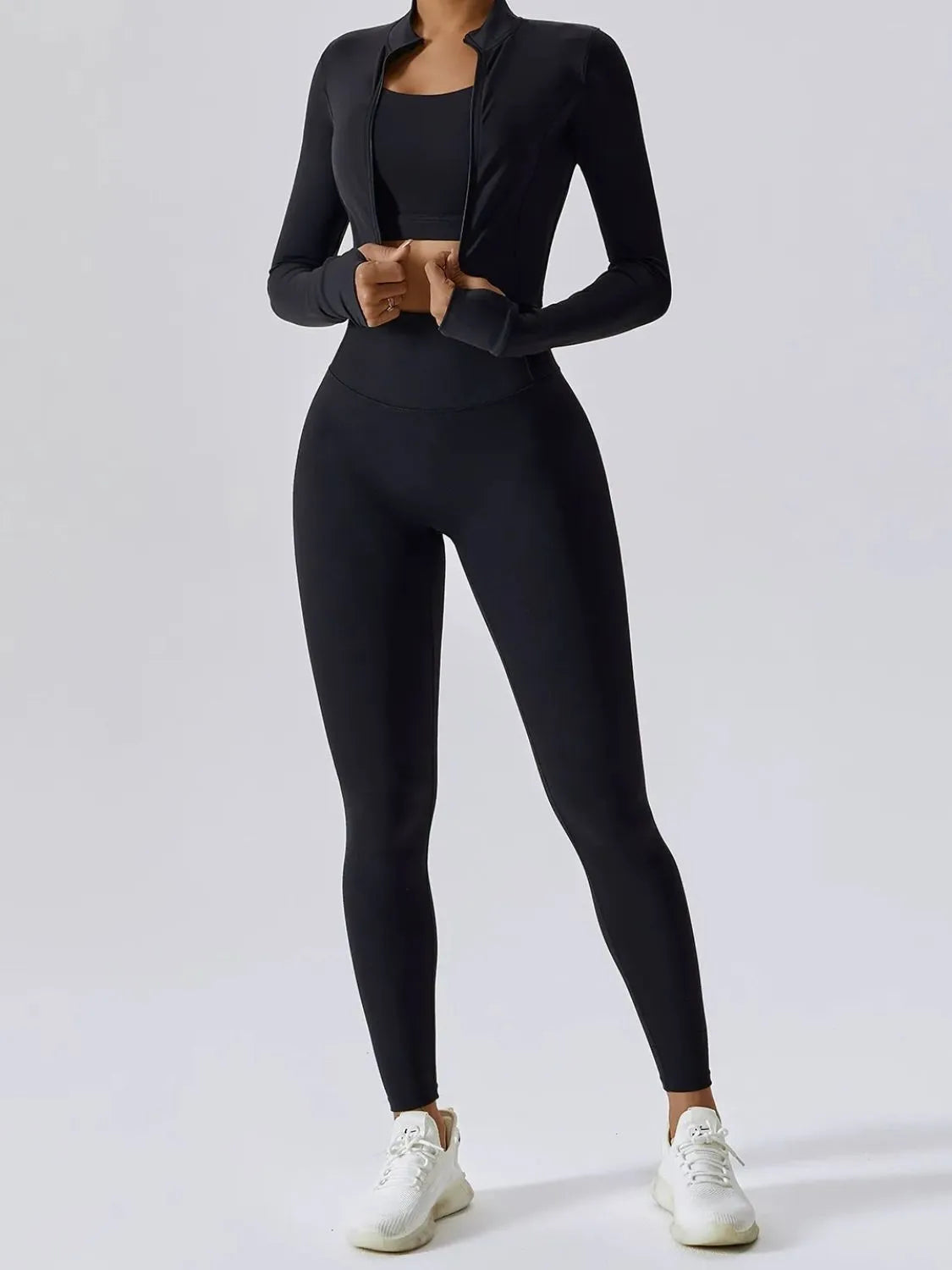 Bra Outerwear and Leggings 3-Piece Active Set Black - Fashorio