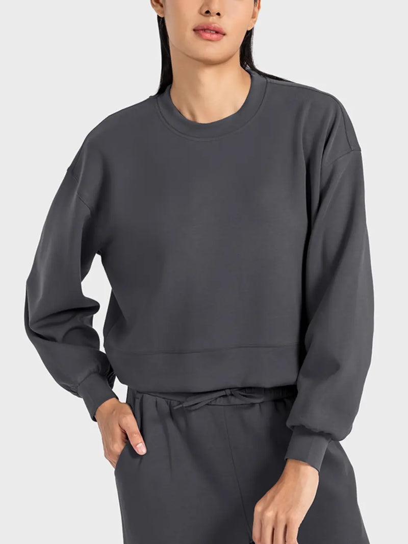 round neck drop shoulder sports top front view
