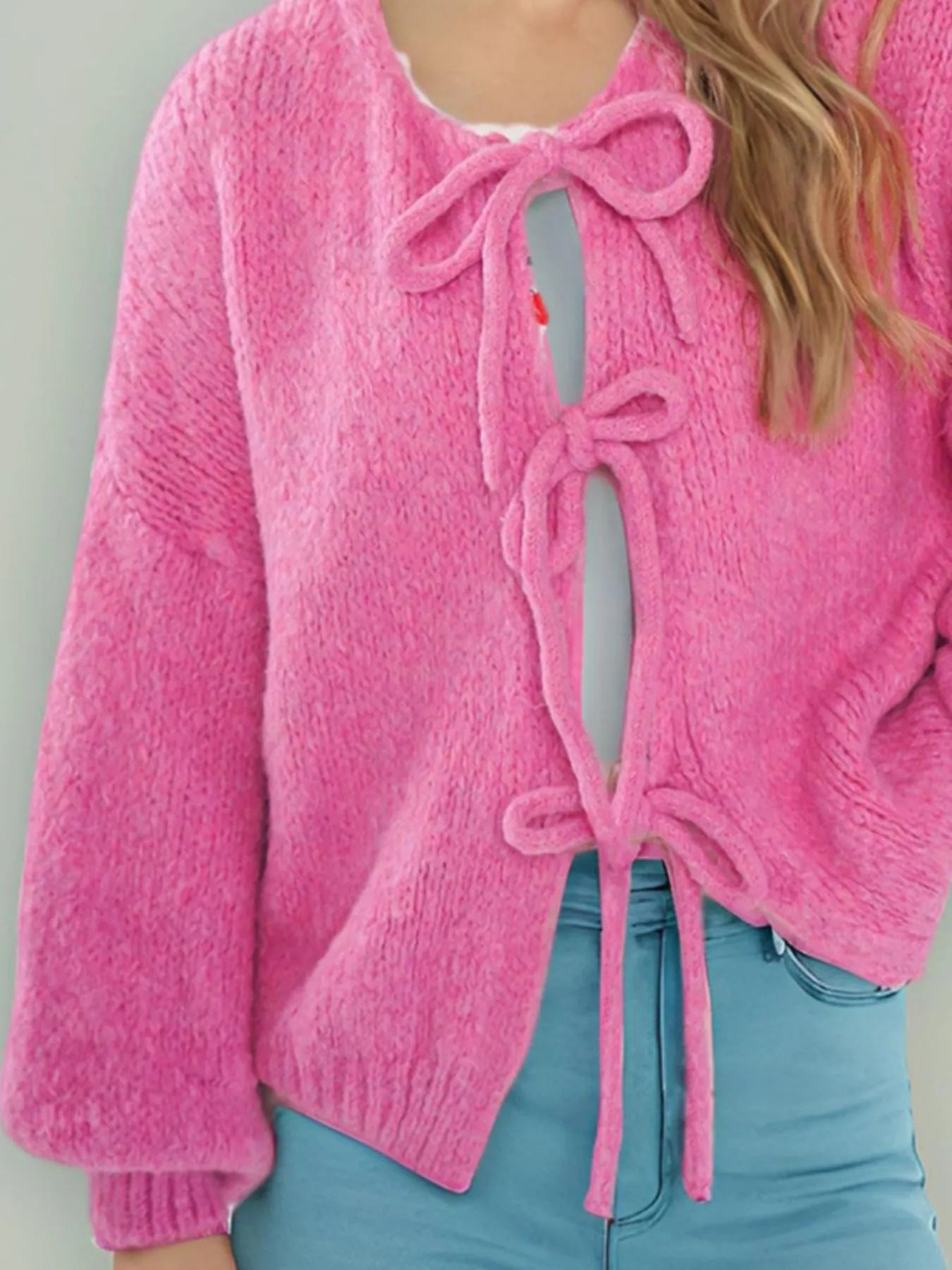 Cozy Bow-Tie Front Knit Cardigan - Fashorio