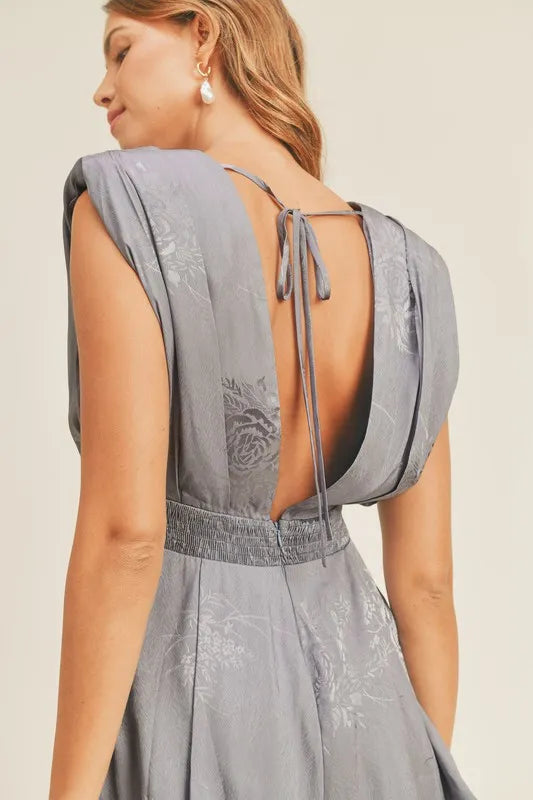 Draped Romper with Pleated Shoulder Pad Detail styled look