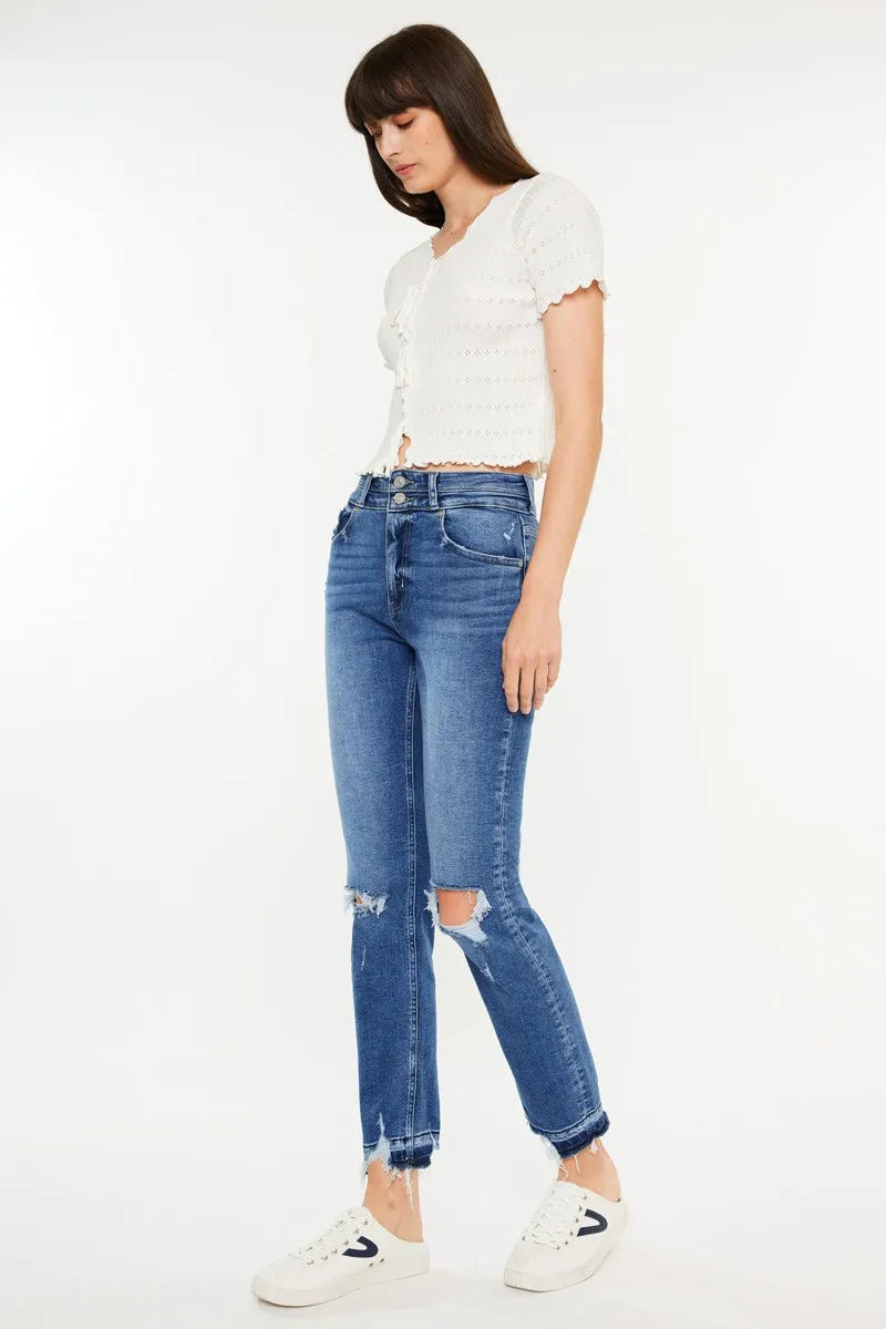 Kancan High Rise Distressed Slim Straight Jeans - Fashorio
