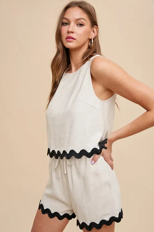 Annie Wear Ric Rac Trim Detailed Top & Shorts Set - Fashorio
