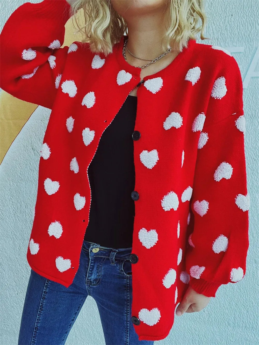 Heart Button Up Long Sleeve Cardigan - Fashorio