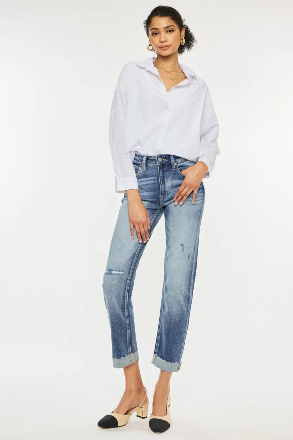 Kancan High Rise Cuffed Straight Jeans - Fashorio