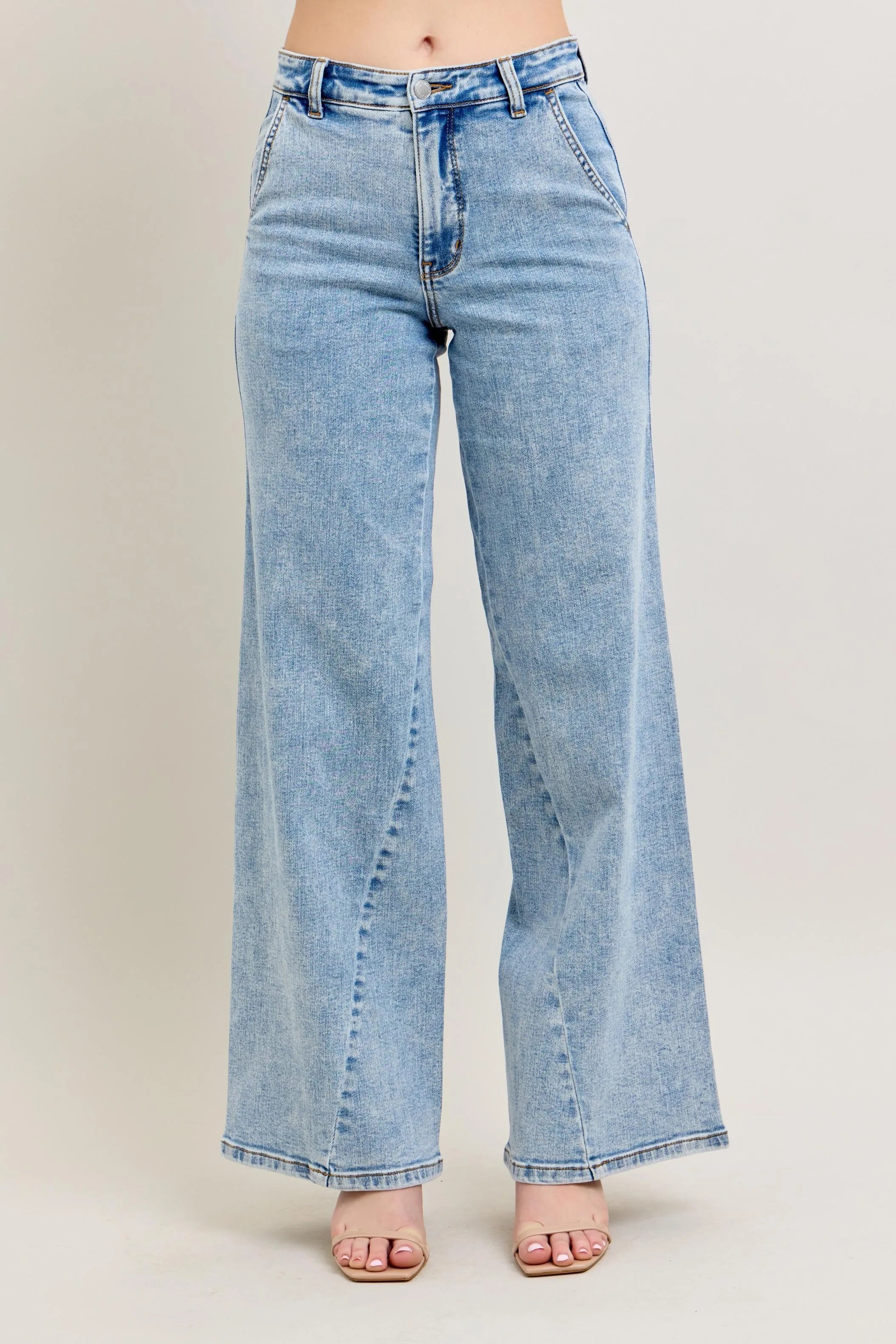 Judy Blue Full Size High Waist Wide Leg Jeans with Skewed Inseam Plus Size - Fashorio