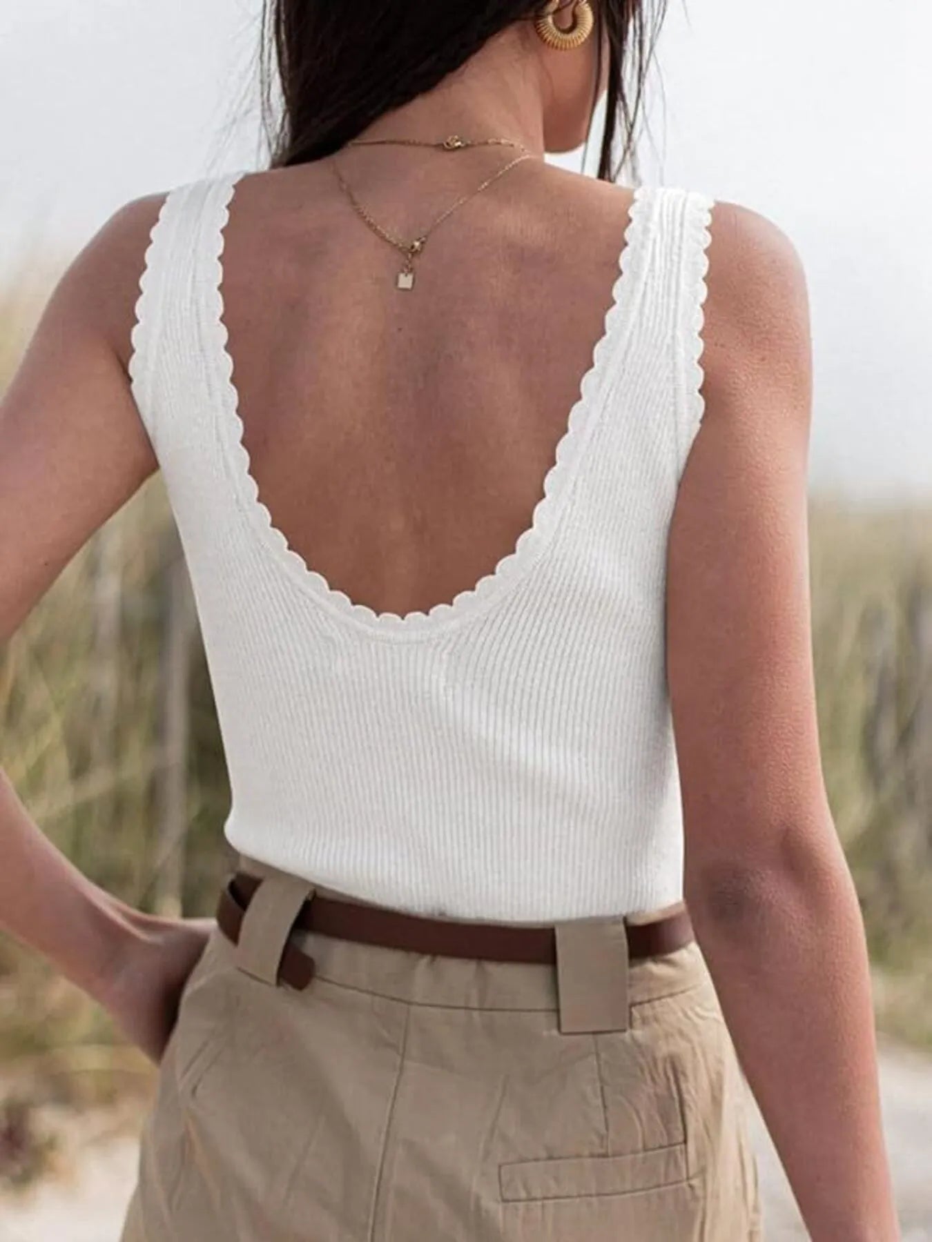 Ribbed Scoop Neck Tank Top - Fashorio