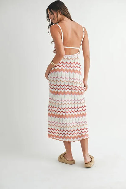 MABLE Lightweight Pointelle Chevron Knit Maxi Dress - Fashorio