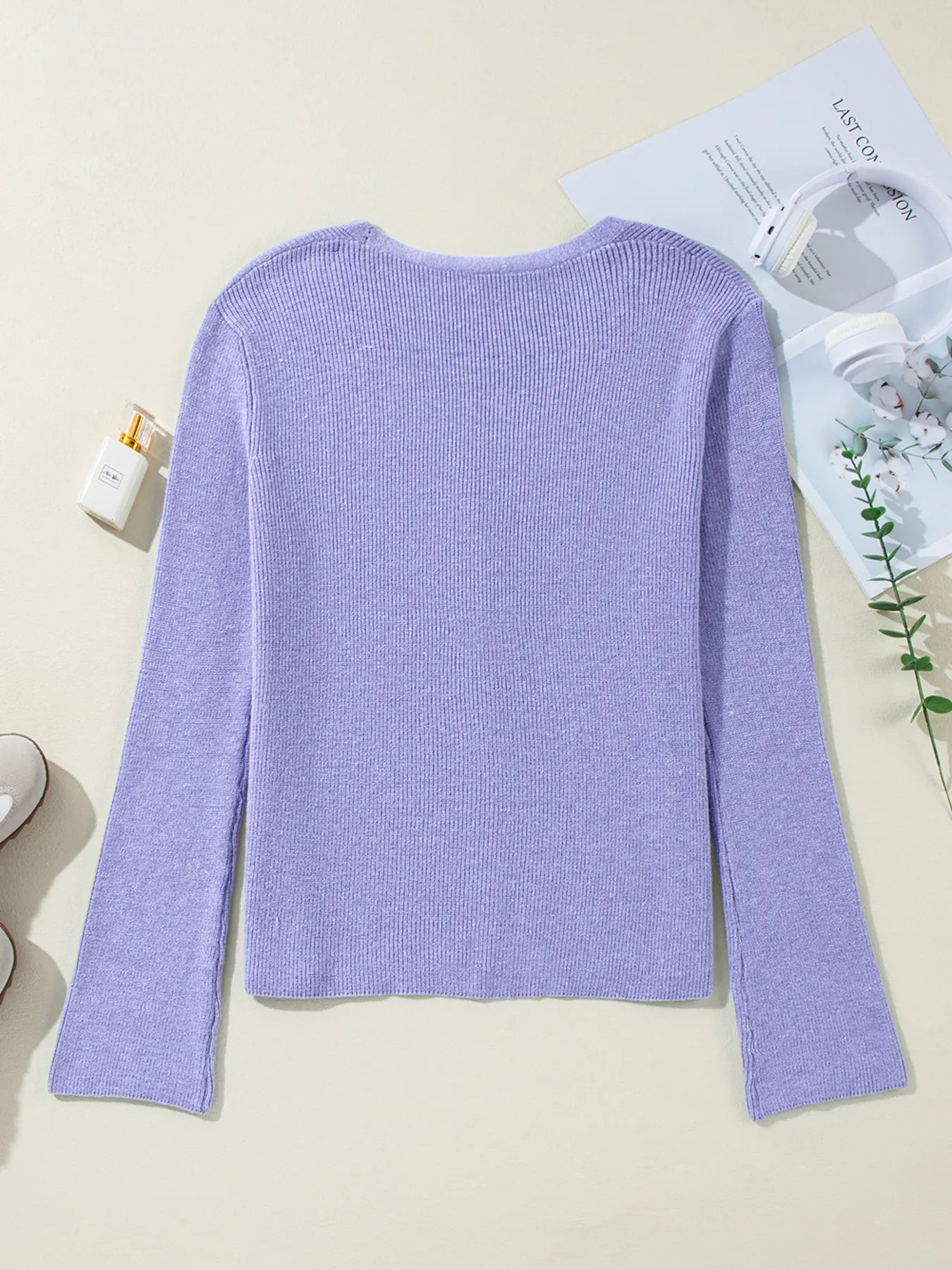 Ribbed Knit Button Front V Neck Cardigan - Fashorio