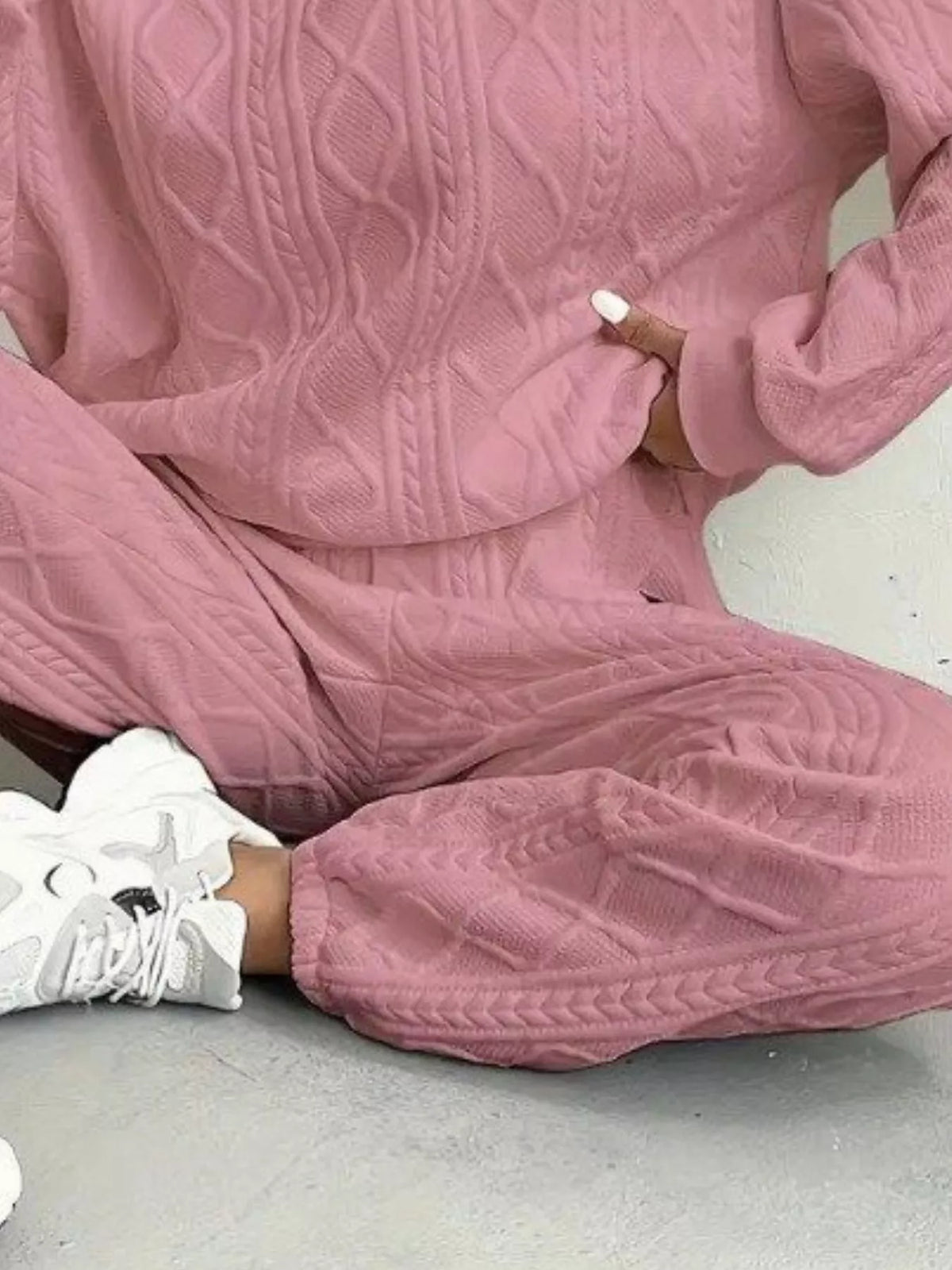 Texture Round Neck Top and Pants Set, view 7