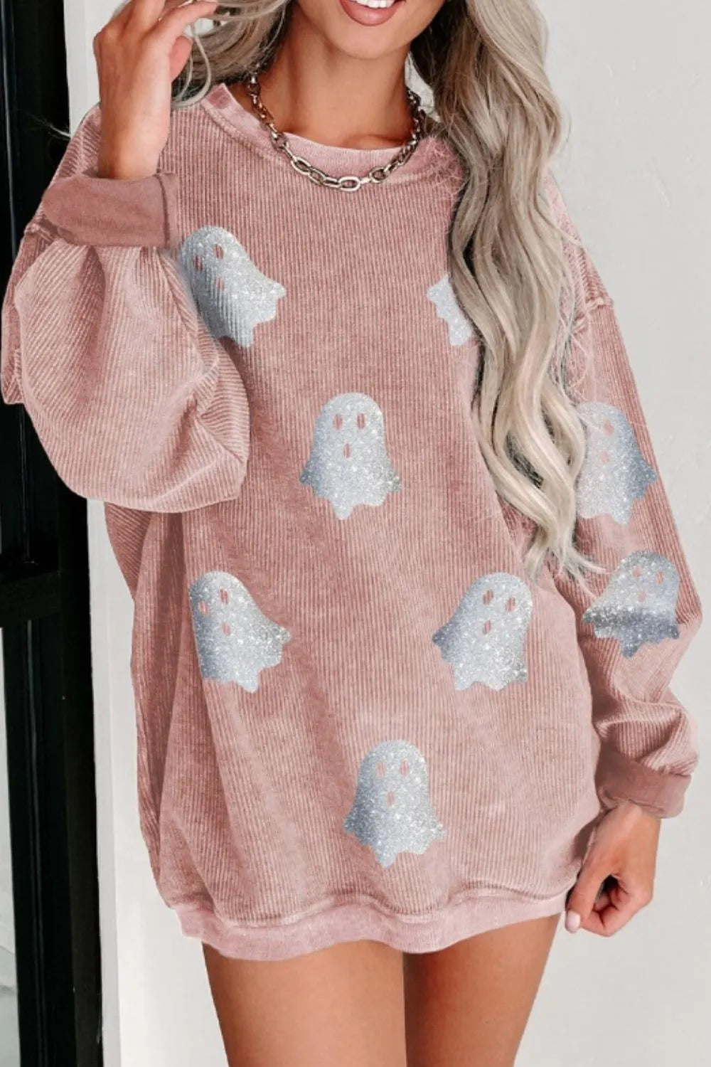 Ghost Round Neck Oversized Sweatshirt - Fashorio