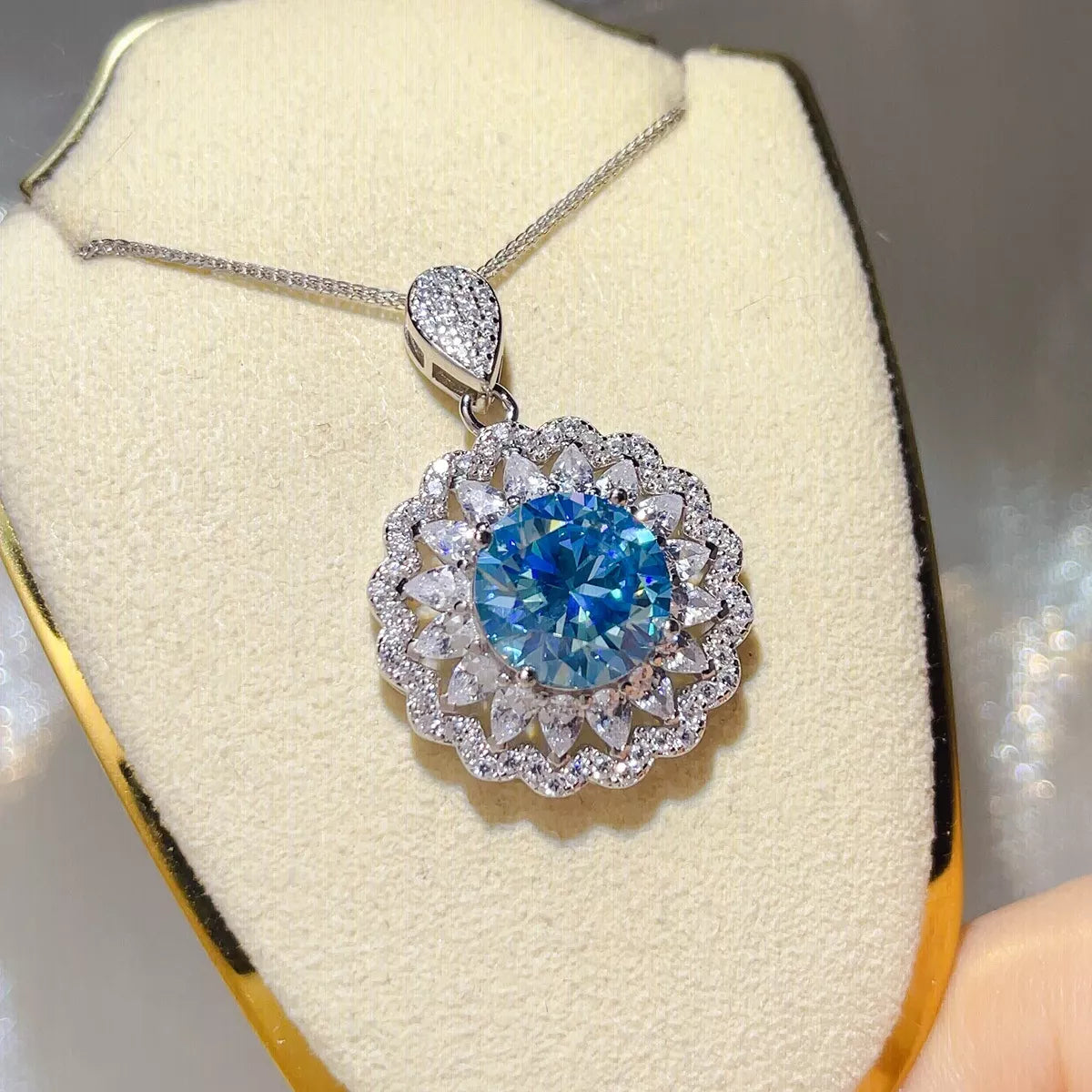 Starglow 5 carat royal blue moissanite pendant necklace in sterling silver