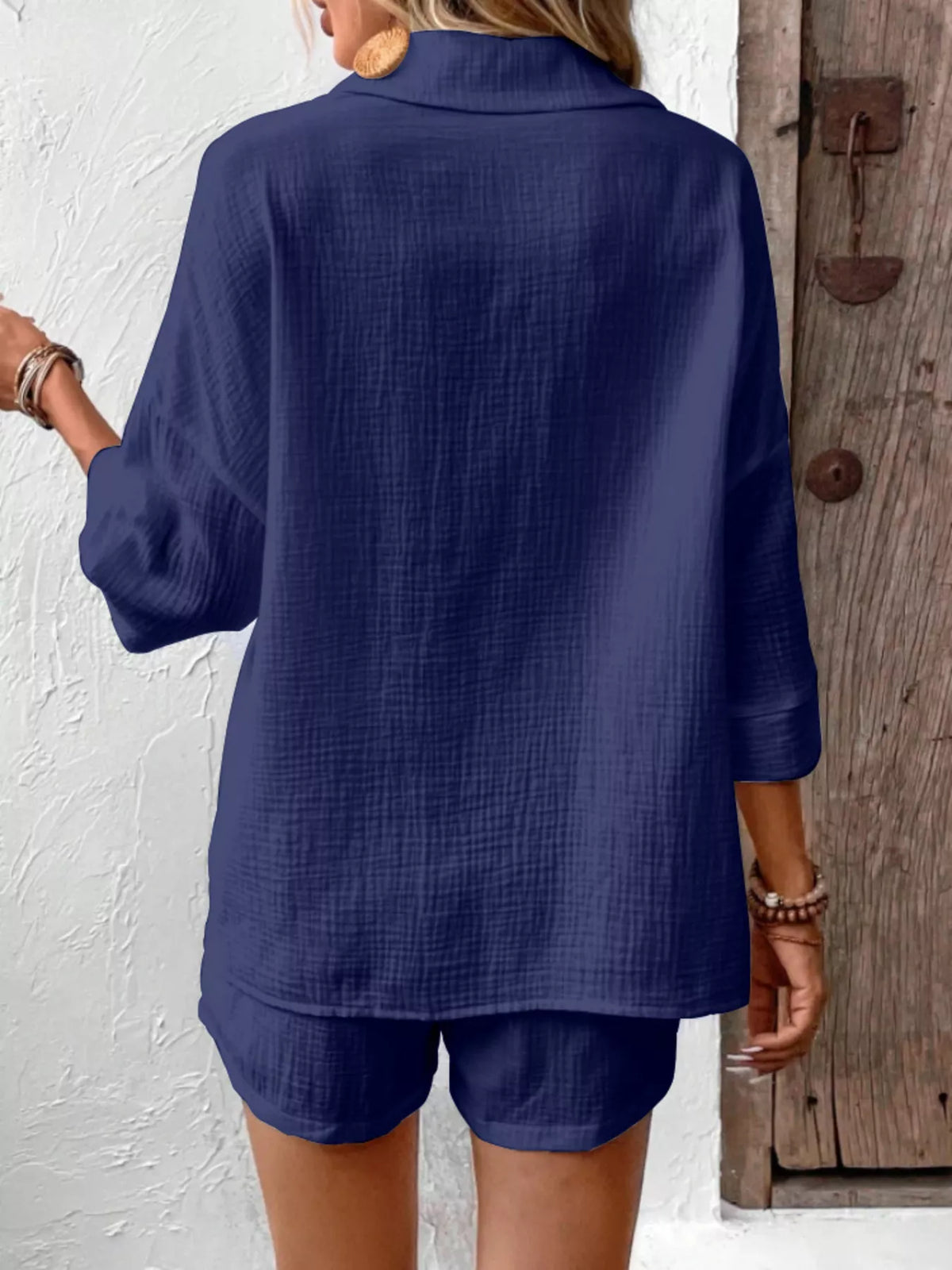 Button detail set top and shorts view