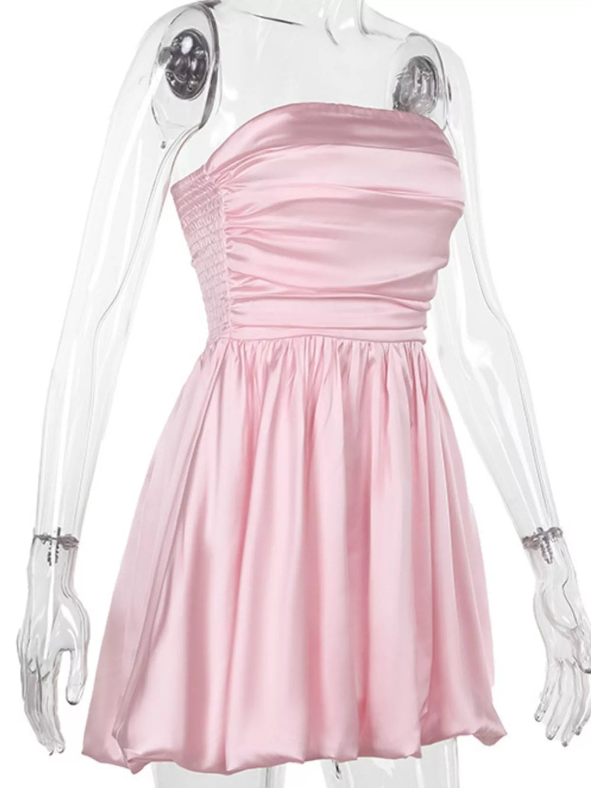 Blush pink bubble dress full length view