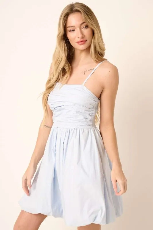 Ruched Detail Bubble Hem Mini Dress styled look