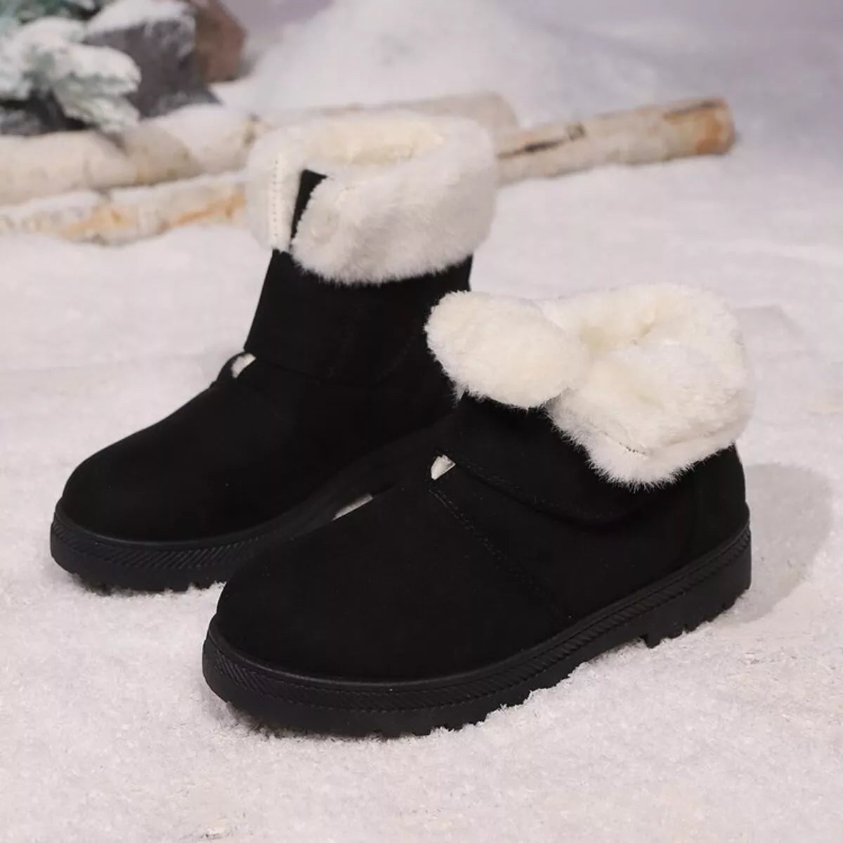 Round Toe Fuzzy Ankle Boots upper detail