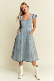 Jade By Jane Full Size Ruffled Denim Midi Dress Plus Size DENIM BLUE - Fashorio