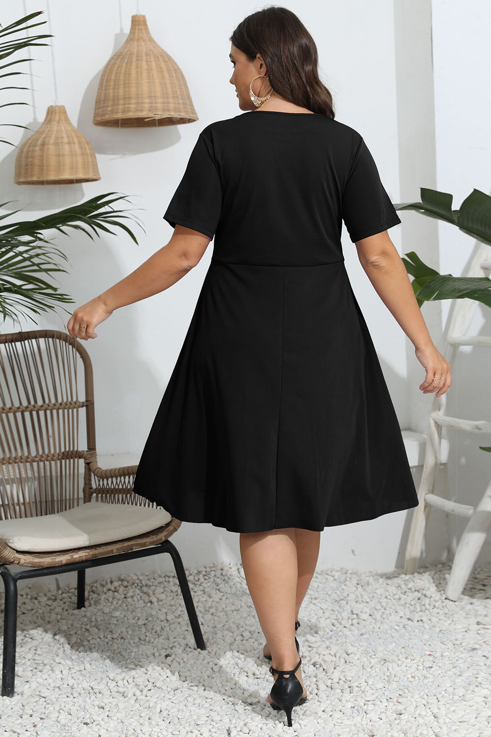 Plus Size Round Neck Openwork Dress – Chic Everyday Comfort - Fashorio