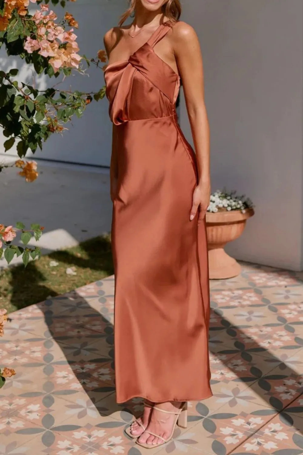 One shoulder sleeveless maxi dress back view