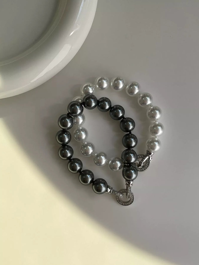 White pearl beaded bracelet with clasp front view