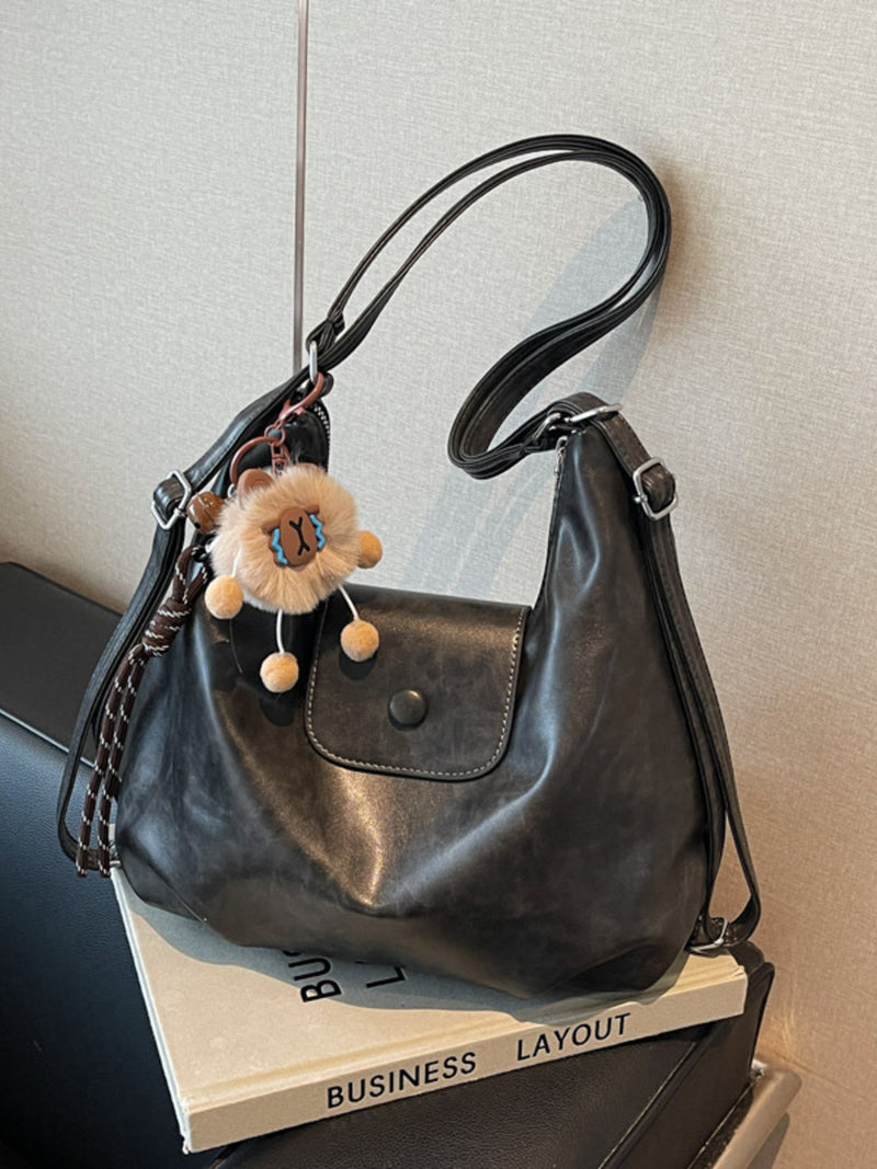 Black vintage faux leather shoulder bag front view