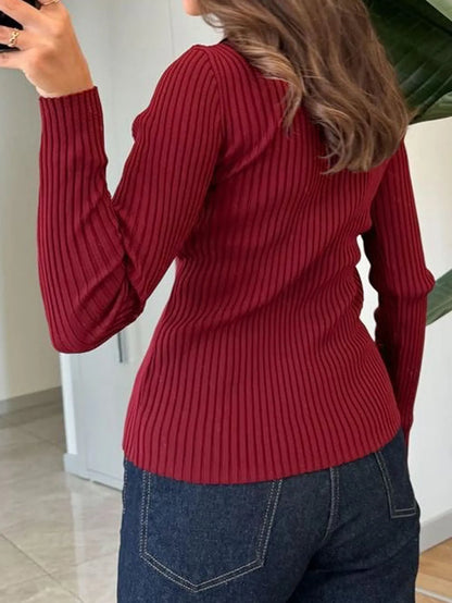 Ribbed Button-Front Long Sleeve Cardigan - Fashorio