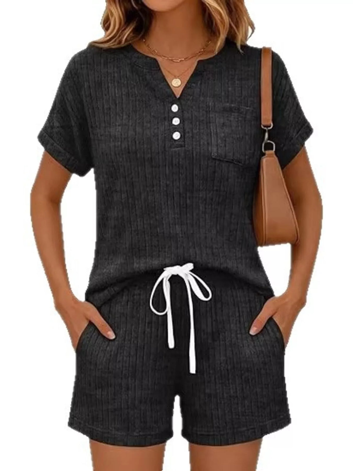 Ribbed Knit Tee and Shorts Two Piece Set, view 11