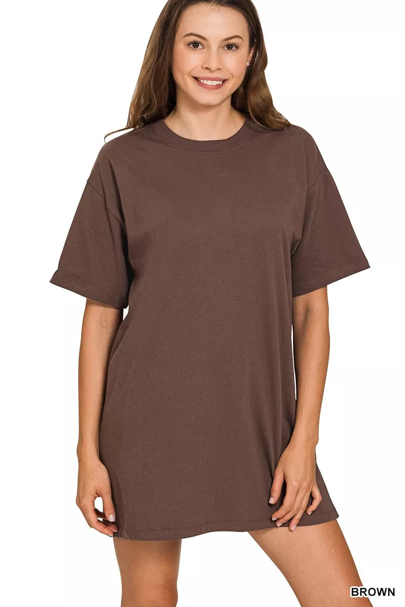 Short Sleeve Tee Mini Dress in Brown